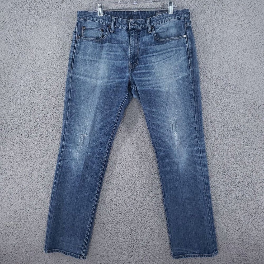 Bonobos The Blue Jean Mens 36x30 Straight Distressed Faded Whiskered Stretch